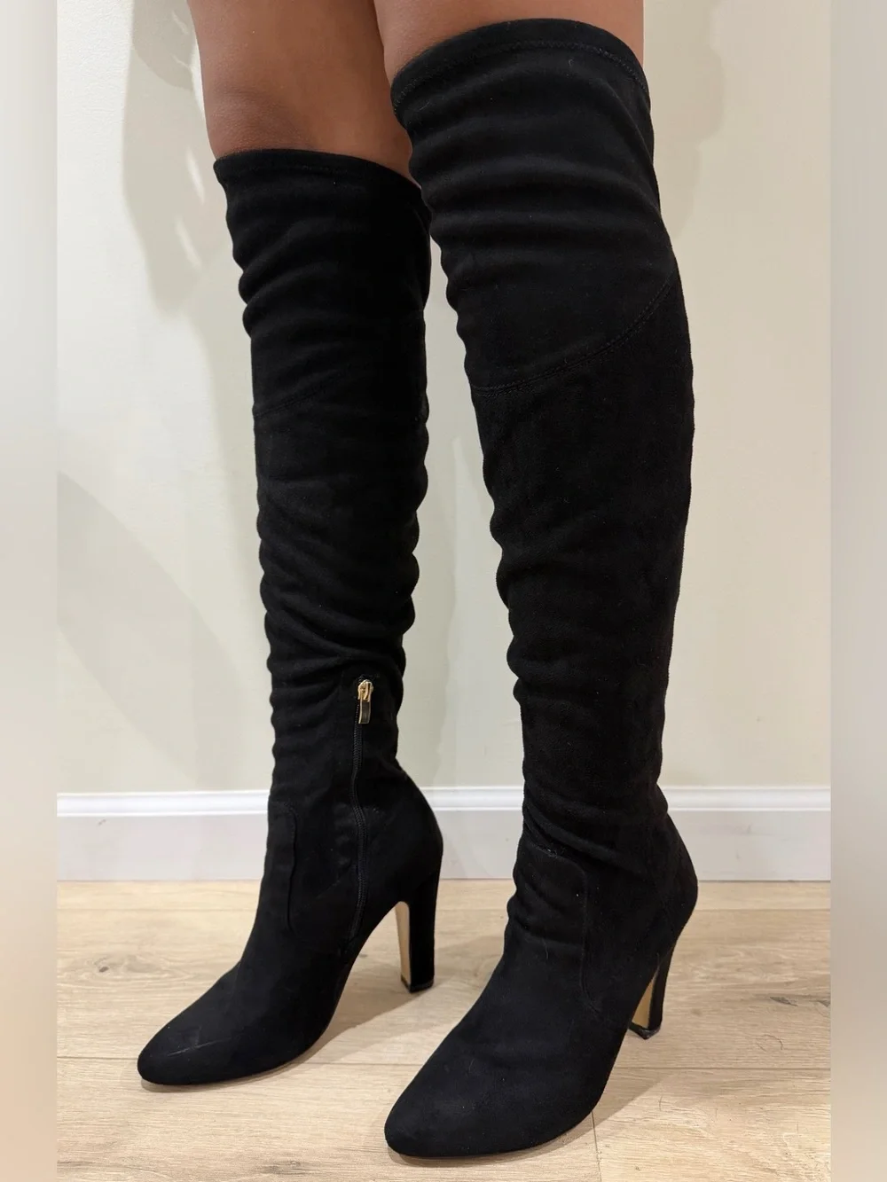 Cato Black Faux Suede Over-The-Knee Heeled Boots